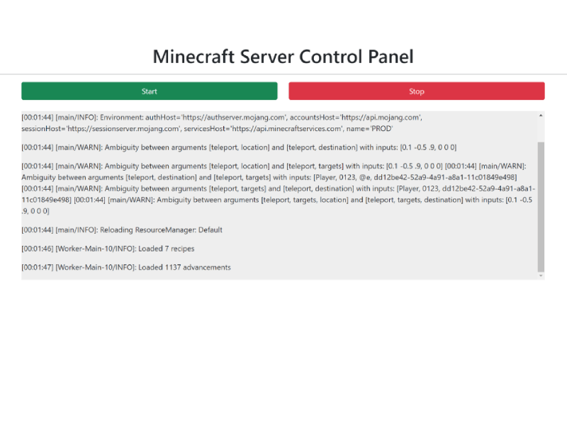 customer minecraft server panel